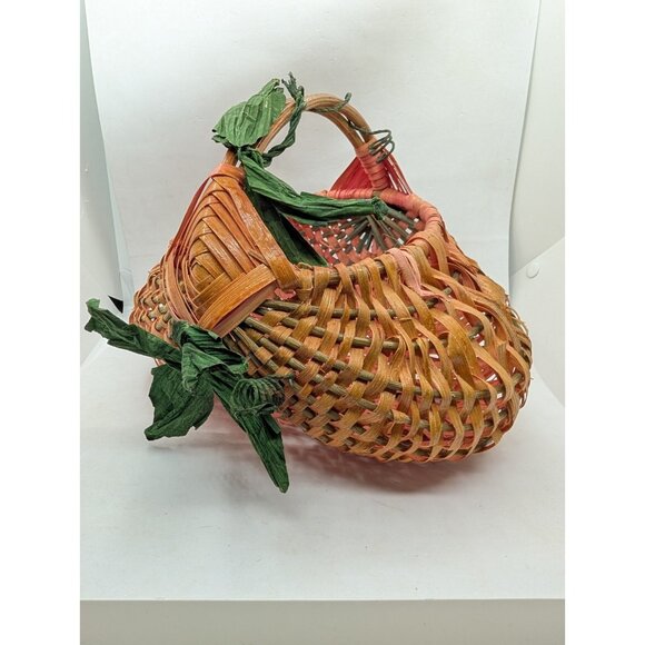 Basket Buttocks lightweight colorful woven w/ faux leaf vine Primitive Farmhouse - Picture 3 of 16
